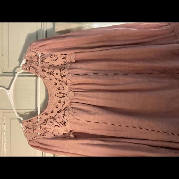 Rose Boho Blouse with Smocking and Open Lace Large - Picture 2 of 7
